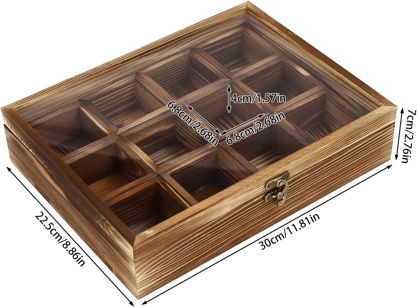 Gewürzbox aus Holz, 2,68 x 2,68 x 1,57 Zoll Konservierungsbox Für Gewürze, 12 festen Fächern, Mit Löffel, Gewürzaufbewahrung Behälter, Hölzerne Gewürzbox Retro gewürzbehälter