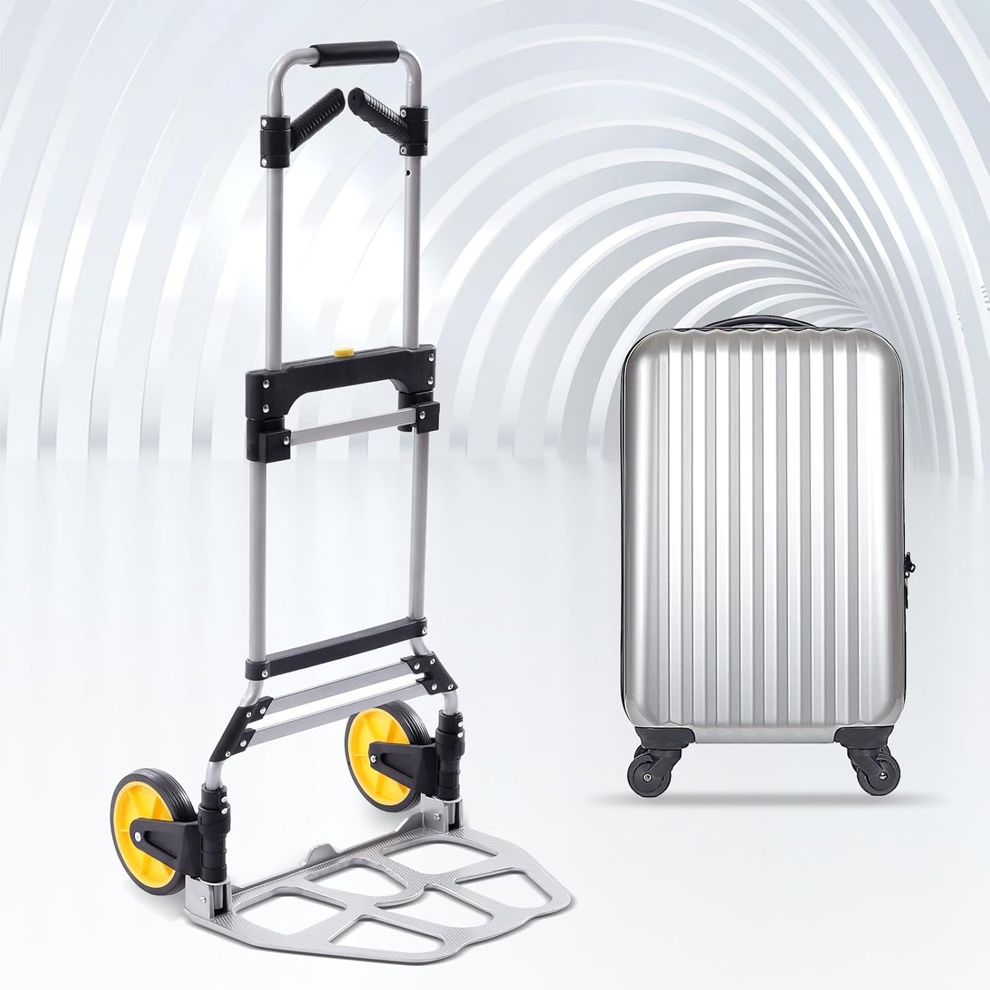 120kg Klappbarer Wagen Tragbare Sackkarre Schwerlast-Sackkarre Dolly mit 2 7-Zoll-TPR-Rad, Handwagenwagen Dolly-Gepäckwagen mit Teleskopgriff |Packen von Seilen,52 * 50 * 115cm