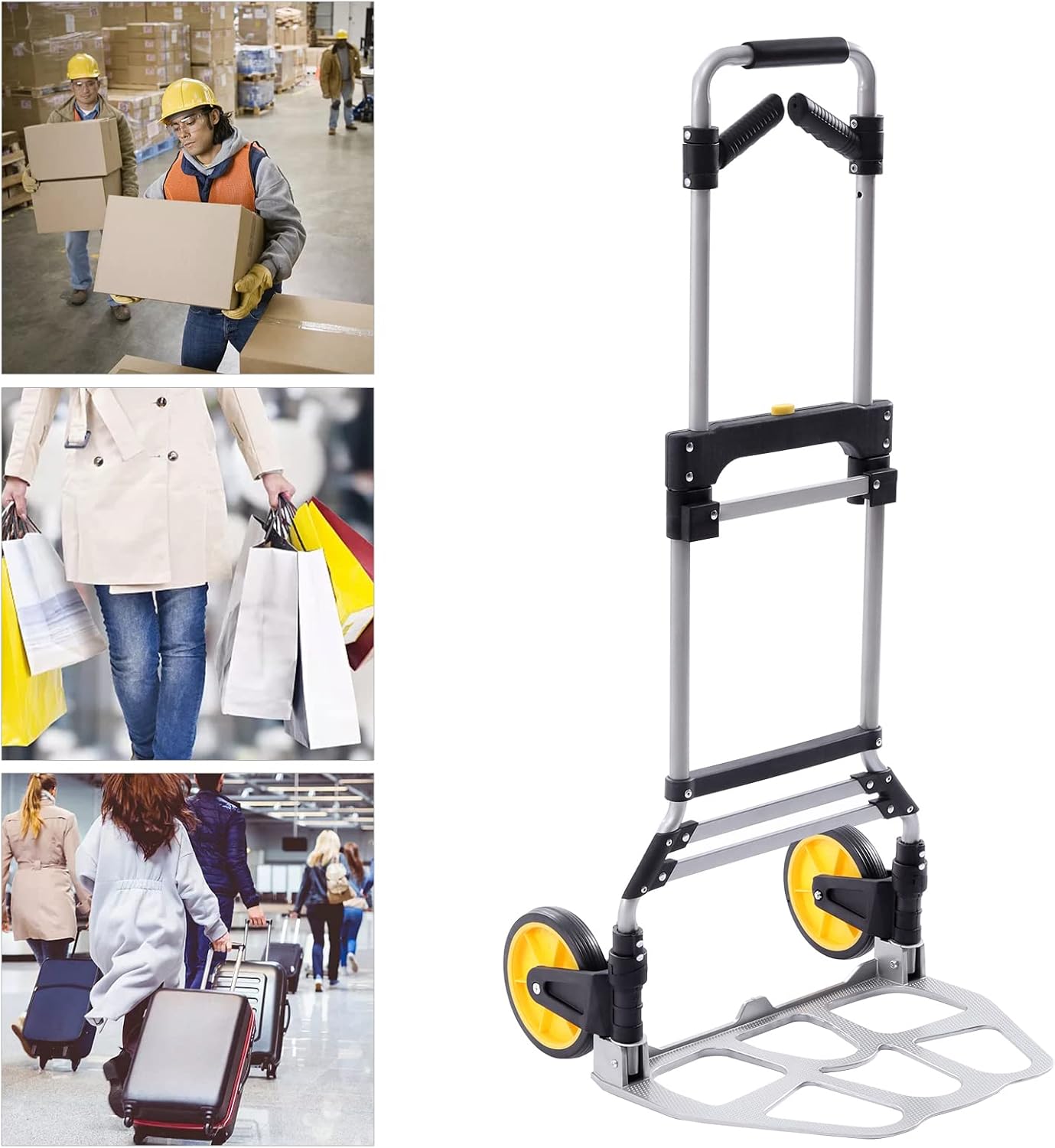 120kg Klappbarer Wagen Tragbare Sackkarre Schwerlast-Sackkarre Dolly mit 2 7-Zoll-TPR-Rad, Handwagenwagen Dolly-Gepäckwagen mit Teleskopgriff |Packen von Seilen,52 * 50 * 115cm