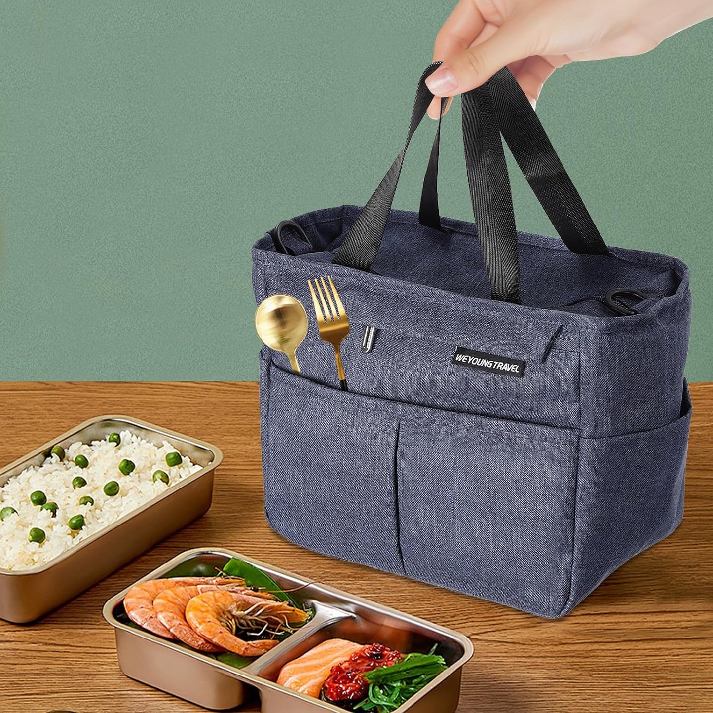 Isolierte Mittagstasche Aus Marineblau, GroßE KapazitäT Einzelne Schulter Isolierte Bento Tasche, Frische Mittagstasche Im Freien, Modische Hand-Eisbeutel