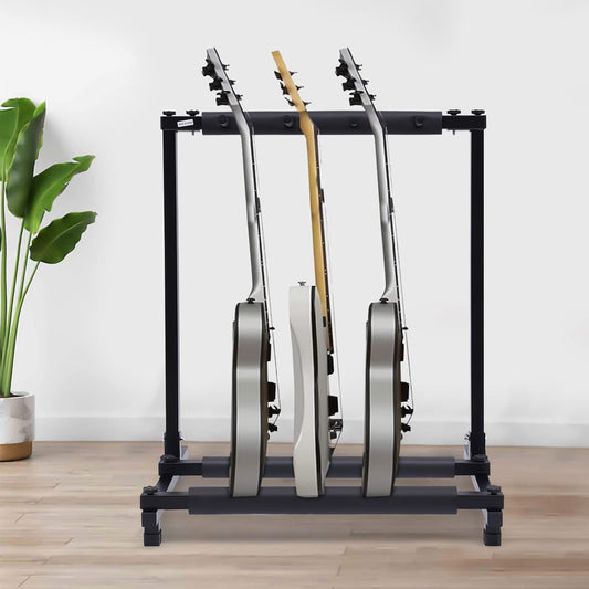 Gitarrenständer Boden Metall Gitarrenständer einstellbar mehrere Gitarrenhalter Gitarre Display Regal mit Anti-Rutsch-Gummifuß Abdeckungen für Gitarre Bass Violine Ukulele (3 Gitarre)