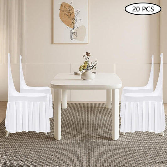 20pcs Esszimmerstuhlabdeckungen,Universal Stretch Küchenstuhlabdeckungen, Waschbare Polyester Stuhlabdeckung für die meisten Stühle, Stuhlsitzabdeckungen mit Rock (20Pcs Weiß)